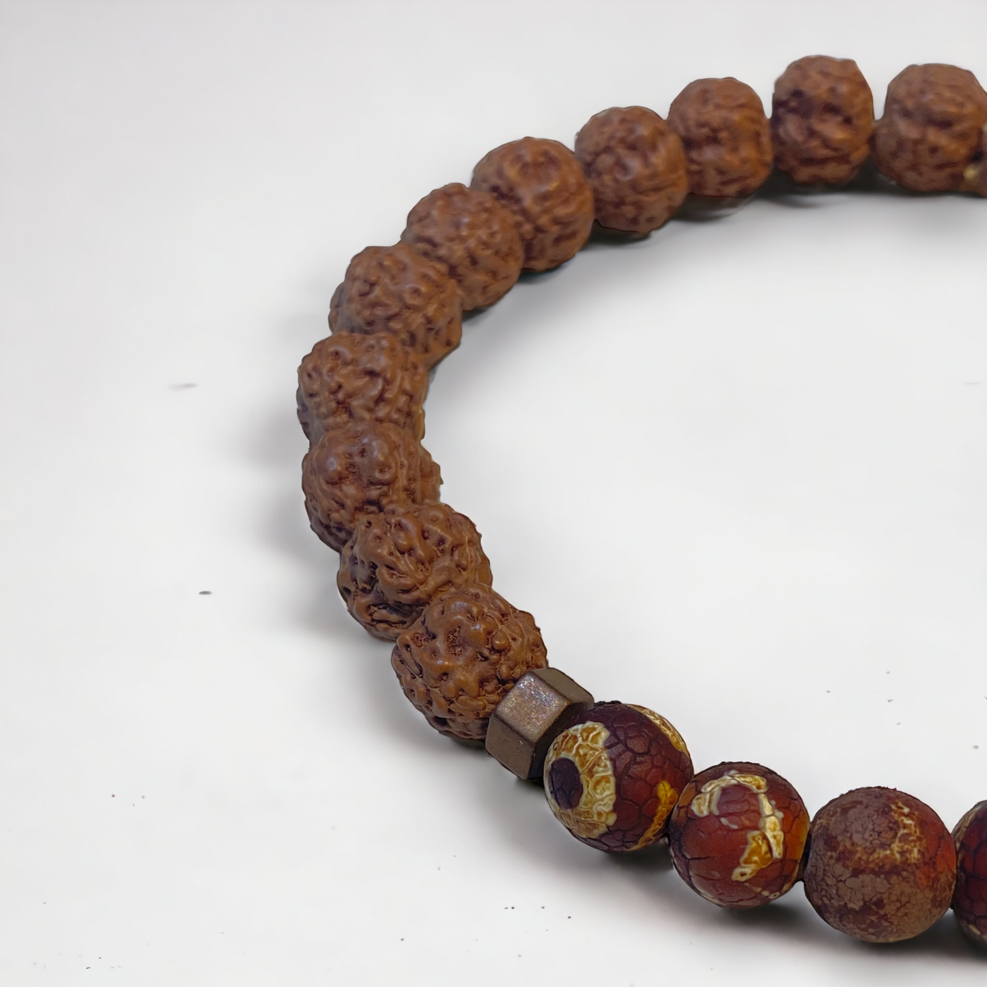 Rudraksha + Tibetan Agate Bracelet